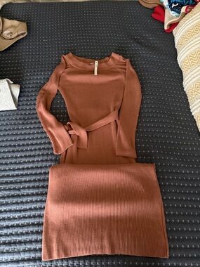 ASOS Maternity Ribbed Long Sleeve Belted Knit Dress - Mauve pink